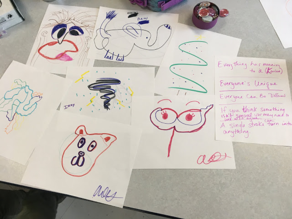 turning scribbles into art. school counseling activities with plain paper