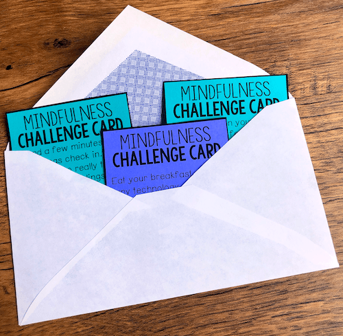 Giving each family something to take home, like these mindfulness challenge cards, can help encourage SEL at home!